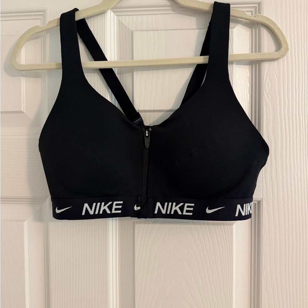 Nike Black Front-Zip High Support Sports Bra with Branded Band